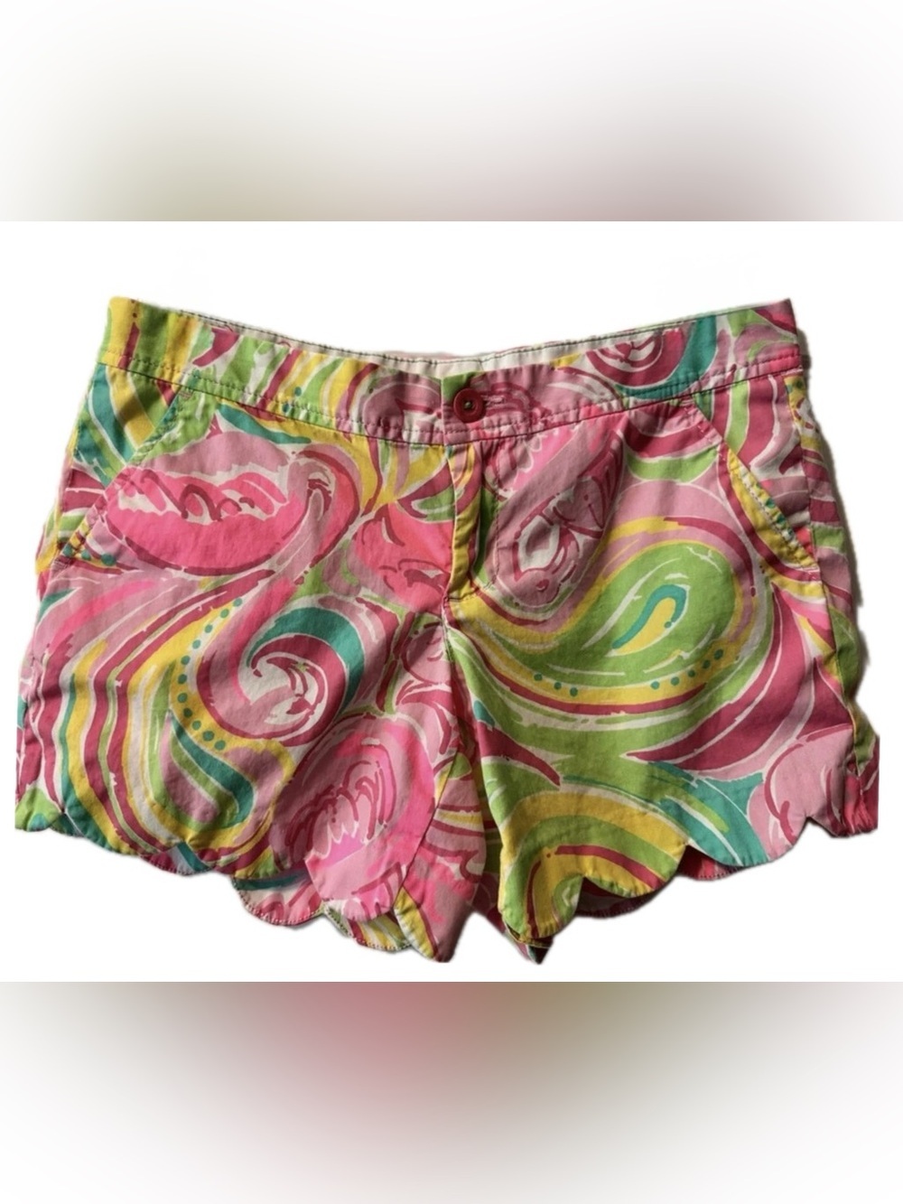 Lilly Pulitzer Buttercup Shorts 4 Pink Green Scallop Hem Resort Preppy